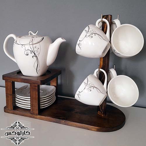 استند ست قهوه خوری2-استند ست چای خوری-نگدارنده ست چینی قهوه خوری-پایه چوبی ست قهوه خوری-کارلوکس-wooden cup holder