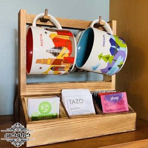 استند ست چای خوری-استند فنجان و دمنوش-استند ماگ چوبی-کارلوکس-wooden tea bag cup holder-karlux