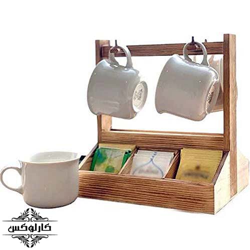 استند ست چای خوری2-استند فنجان و دمنوش-استند ماگ چوبی-کارلوکس-wooden tea bag cup holder-karlux