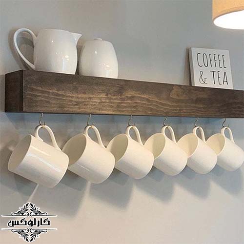 آویز ماگ 6 تایی 2-شلف و آویز ماگ دیواری-کارلوکس-چوبی-wooden shelf and mug hang-karlux.ir