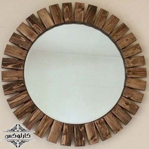 آینه با قاب چوبی-آینه دایره ای-آینه گرد-آینه خورشیدی-کارلوکس-mirror with wooden frame-sun design mirror-karlux