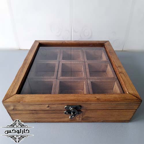 باکس دمنوش و ادویه چوبی-باکس 9 تایی-کارلوکس-wooden spice box-karlux
